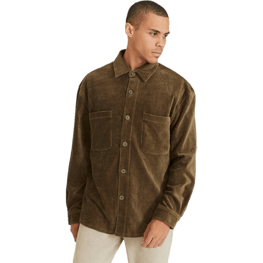 Relaxed Soft Cord Overshirt Khaki