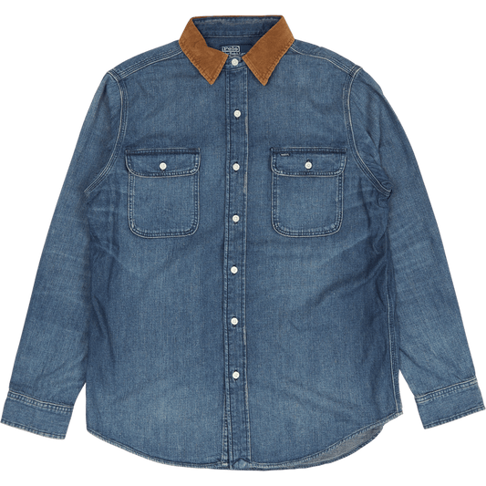 Classic Fit Denim Corduroy-Collar Shirt