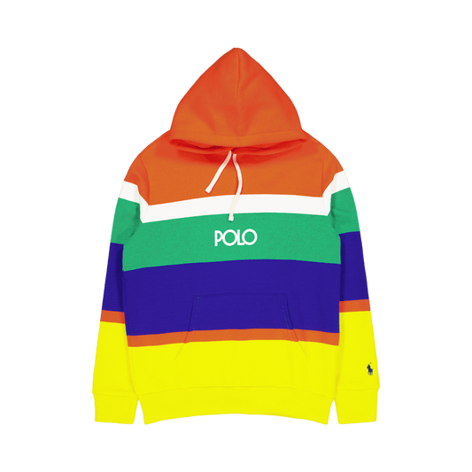 Logo Randig Fleece Hoodie Segling Orange Multifärgad