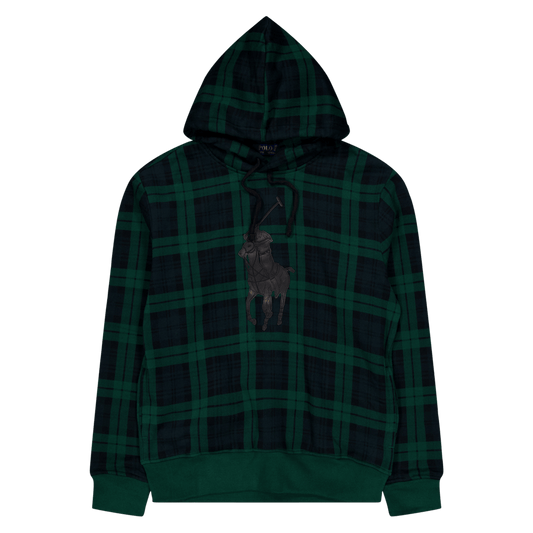 Leather Big Pony Plaid Fleece Hoodie Tartan