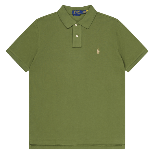 Anpassad Slim Fit Mesh Pikétröja Mörk Salvia