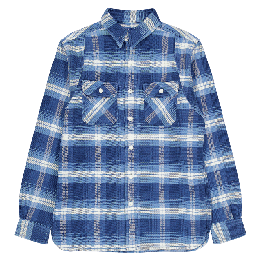 Classic Fit Plaid Flannel Workshirt Blue / Cream Multi